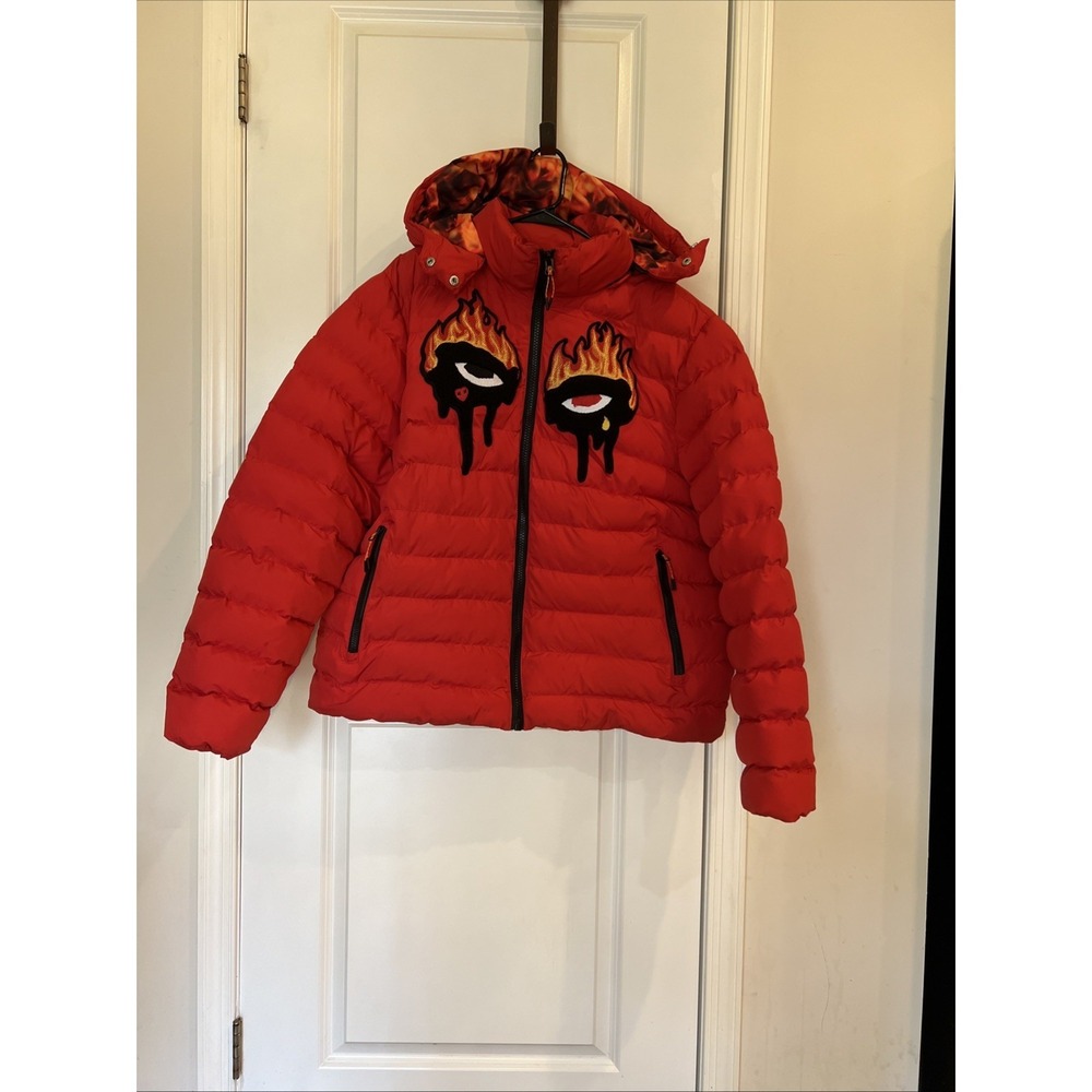 Roku Studio Burning Eyes Bubble‎ Red Puffer Jaket Plus Men's 3XL